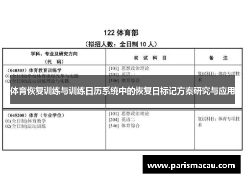 体育恢复训练与训练日历系统中的恢复日标记方案研究与应用